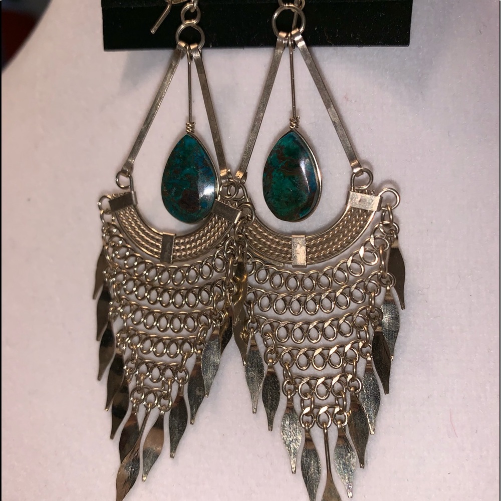 Malachite and german silver earrings